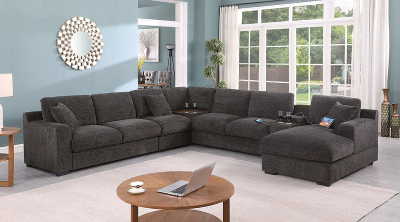 Celine - Corner Sectional Sofa With Right Facing Chaise, Cupholders, And Charging Ports - Gray by Unique Piece Furniture
