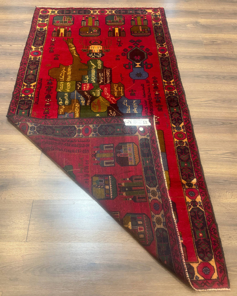 Red Afghan Balouch Rug 3x7, Tribal, Map of Afghanistan Depiction, Handmade, New by Jewel Rugs