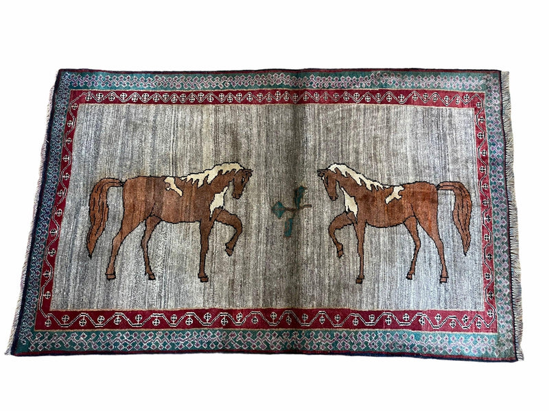 4 X 6 Handmade Rug Zagros New Vintage Quality Wool Rug Horses Silver Brown Nice by Jewel Rugs