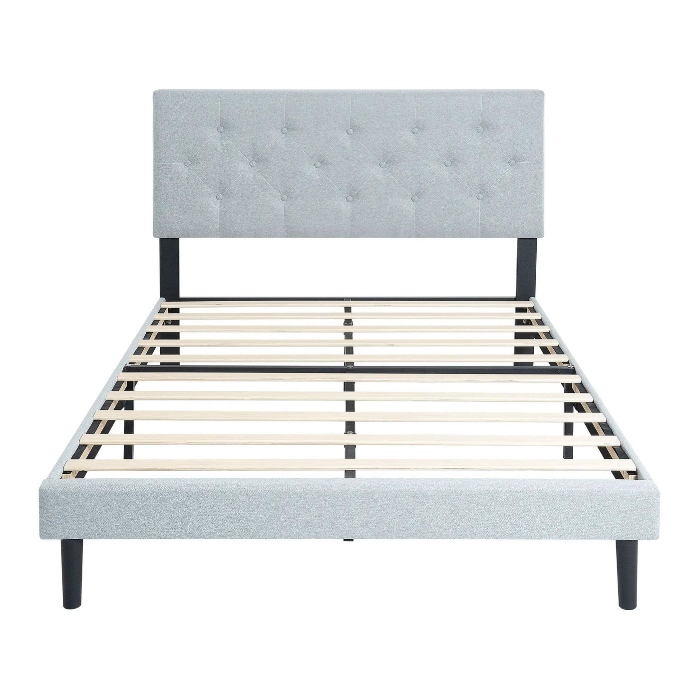 Modern Upholstered Platform Bed Frame With Button Tufted Fabric Headboard by HouseOfZazla