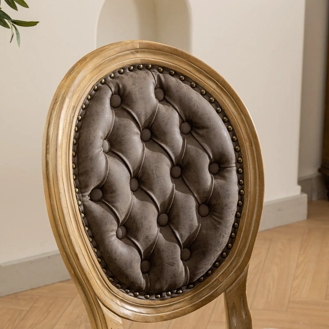 French Style Solid Wood Frame Antique Painting, Hand-Pulled Buckle Decoration Artificial Dining Chair With Nailhead Trim, Wood Legs by HouseOfZazla
