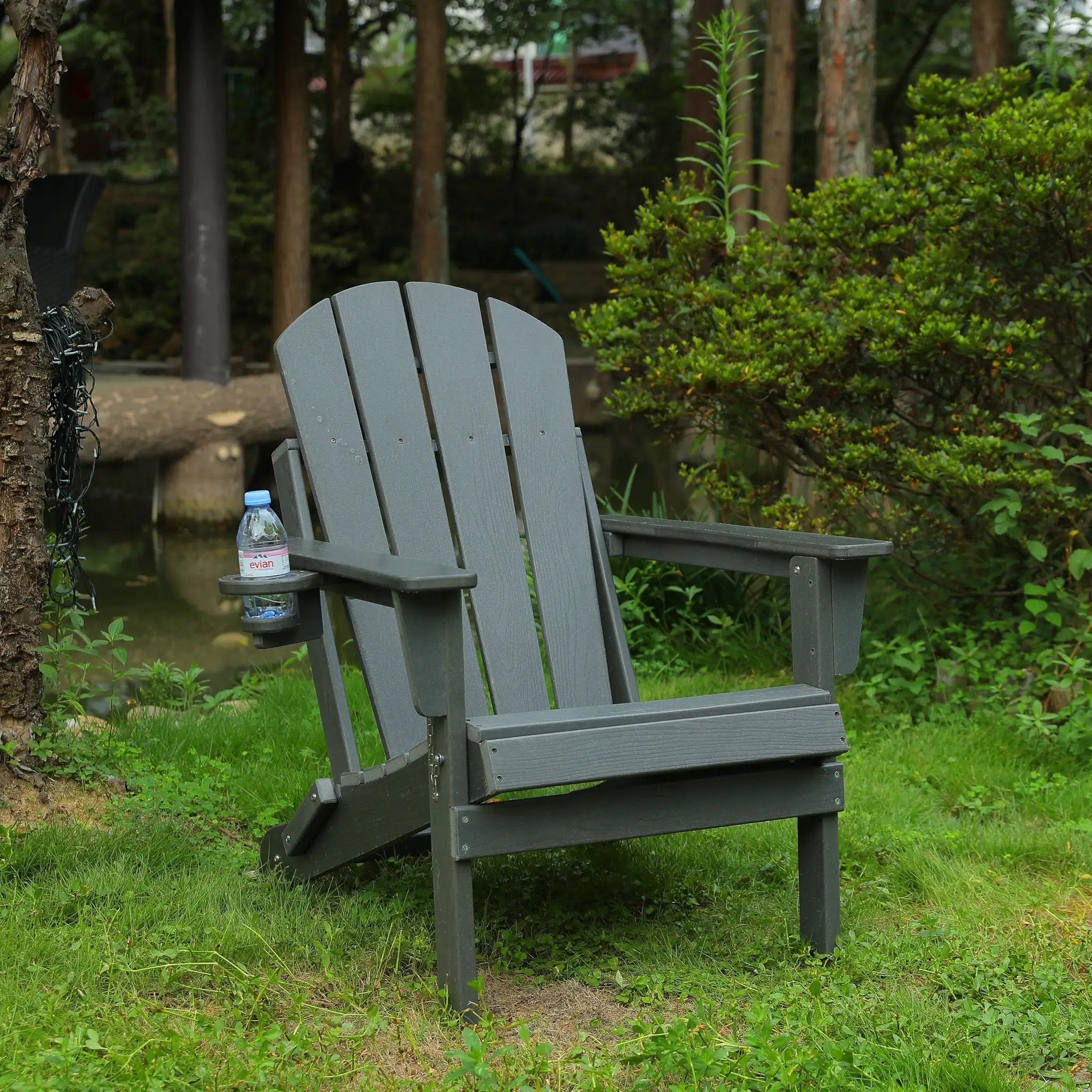 HDPE Folding Adirondack Chair with Dual Cup Holder - Gray by HouseOfZazla