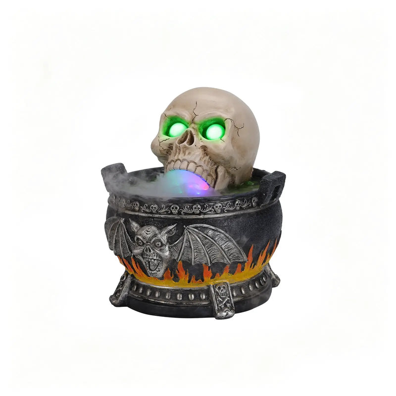 Halloween Skull Cauldron Statue with LED Light and Smoke Fog Effect by HouseOfZazla