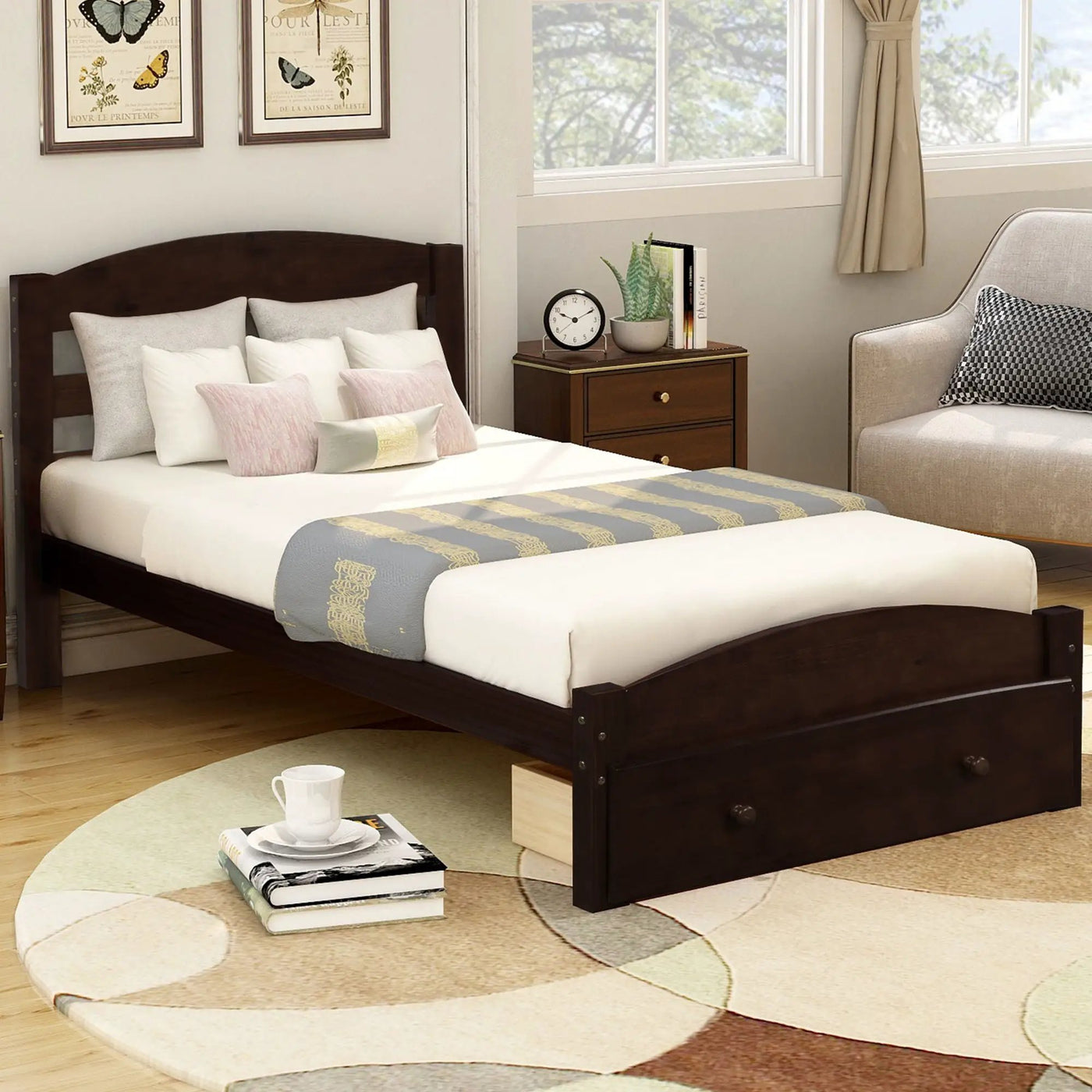 Platform Bed Frame With Storage Drawer And Wood Slat Support No Box Spring Needed by Unique Piece Furniture