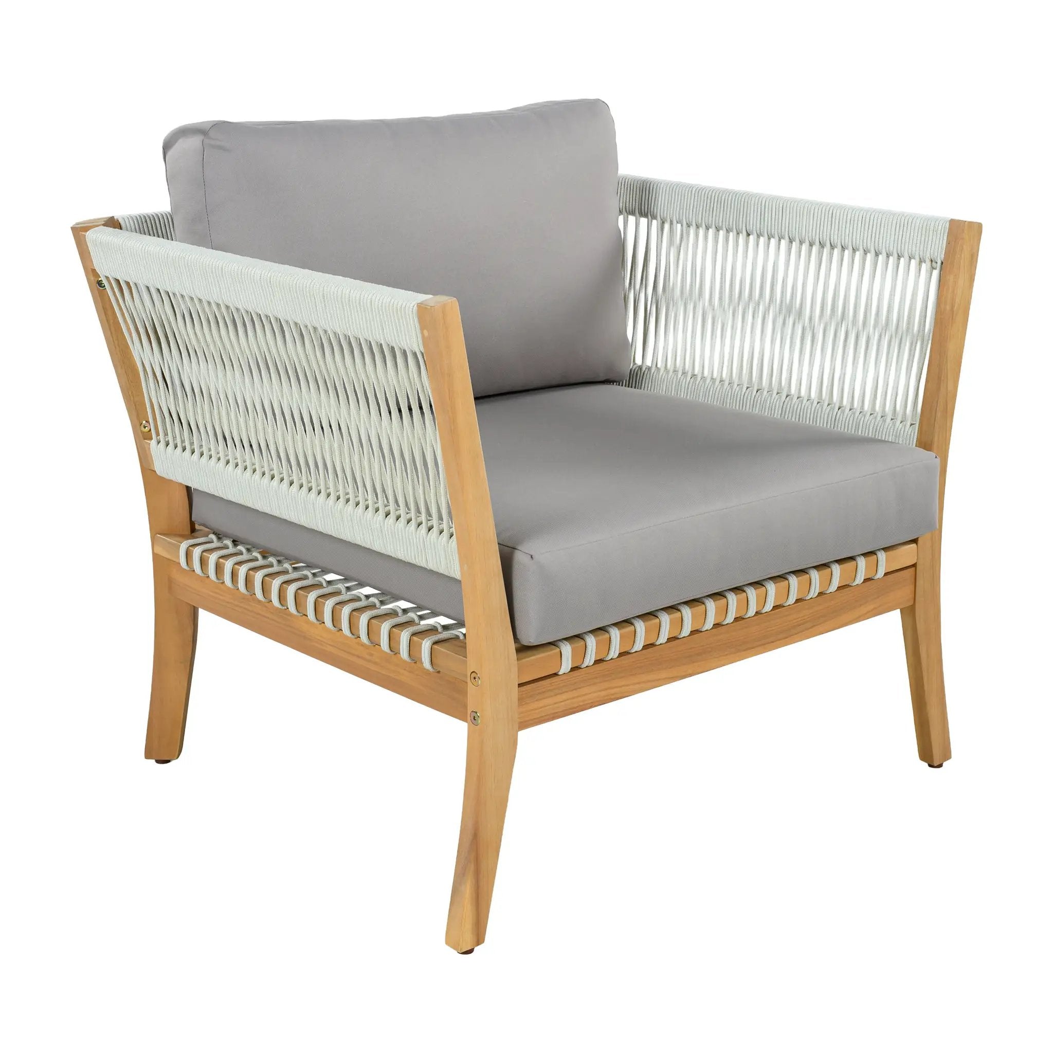 30.3" Outdoor Acacia Wood Patio Chair with Woven Rope Accents by HouseOfZazla
