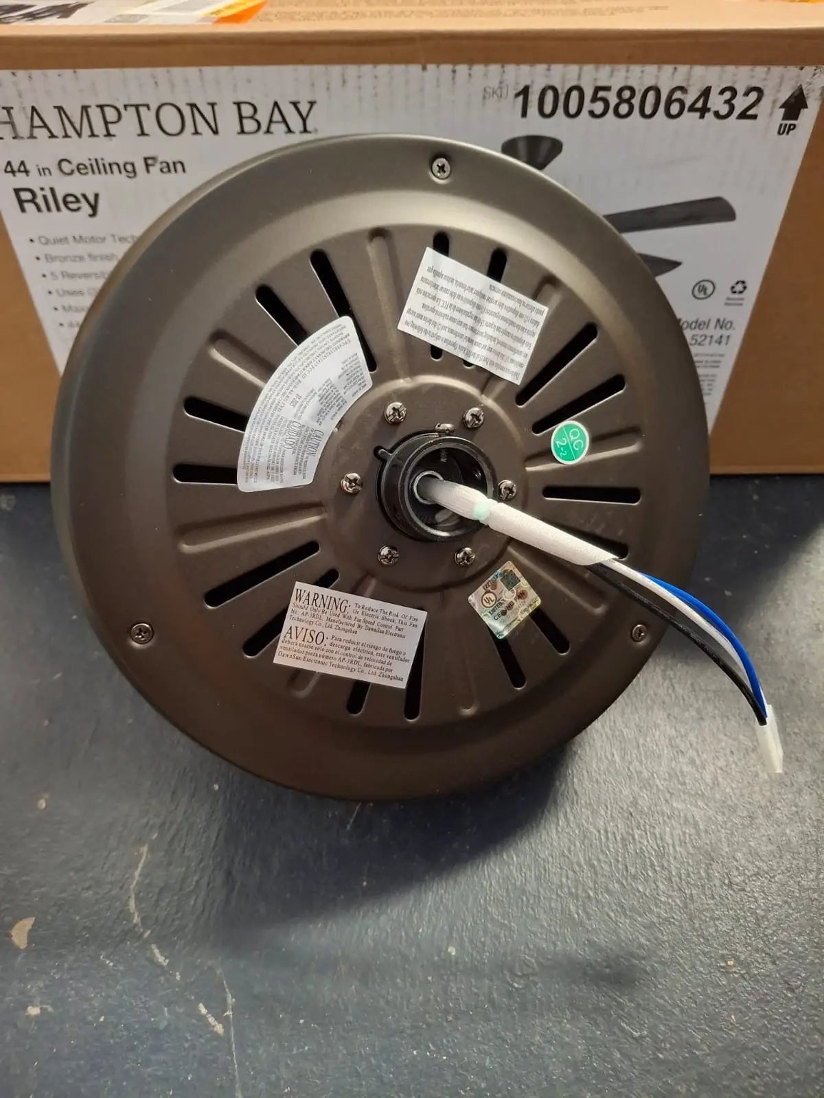 Open Box Hampton Bay Riley 44 in. Indoor LED Bronze Dry Rated Downrod Ceiling Fan with 5 Reversible Blades, Light Kit and Remote Control by Selzalot