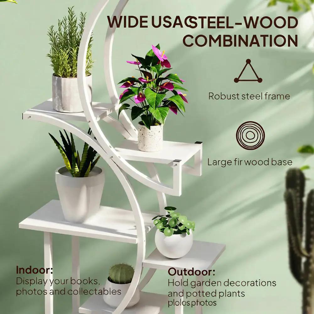 White S-Shaped Plant Stand, 8 Tier Plant Shelf by HouseOfZazla