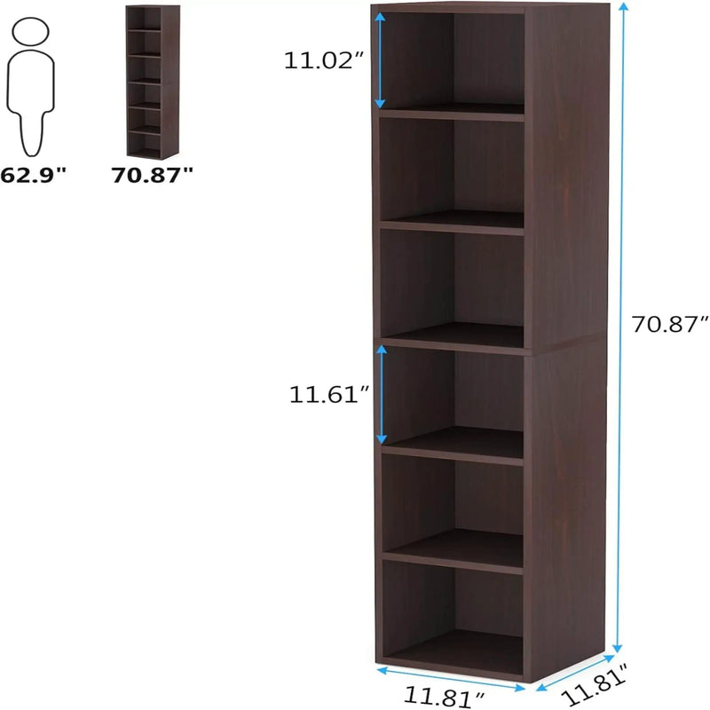 6 Tier Narrow Corner Cube Bookcase Storage, Freestanding Shelf With Open Cubes For Living Room by HouseOfZazla