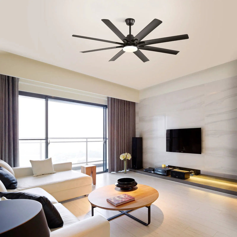 Ceiling Fan With Dimmable LED Light, 8 Blades, Smart Remote Control, Reversible DC Motor For Home Office And Living Spaces - Matte Black by Unique Piece Furniture