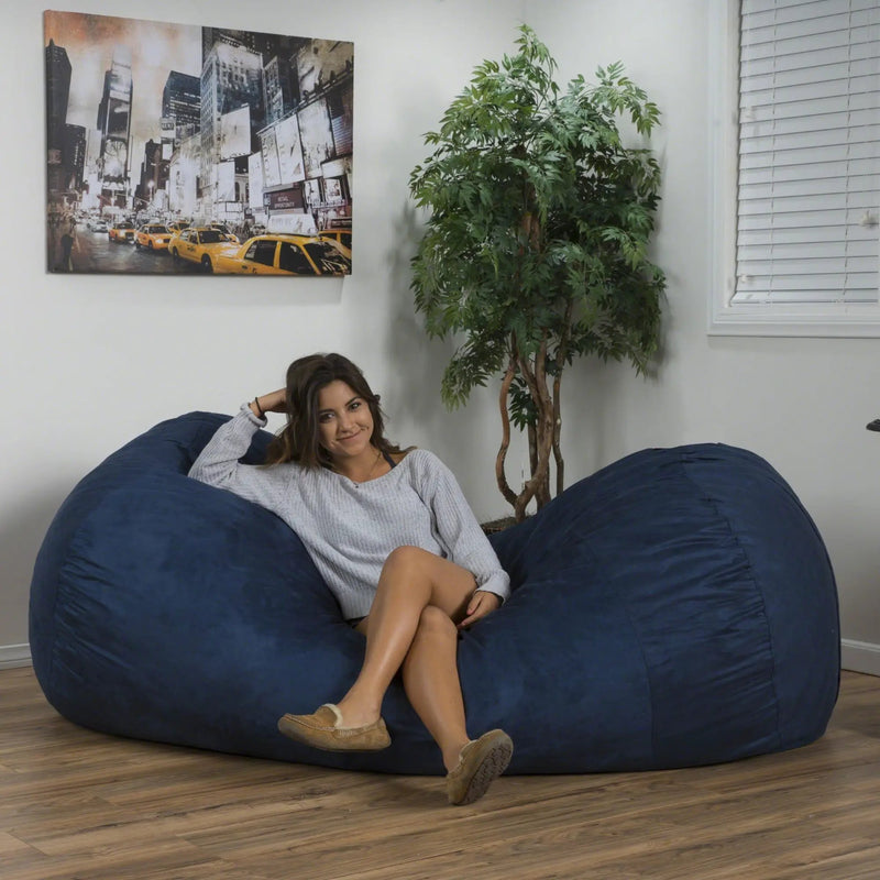 Marlin - 6.5 Foot Cylindrical Bean Bag With Removable Suede Cover - Midnight Blue by Unique Piece Furniture