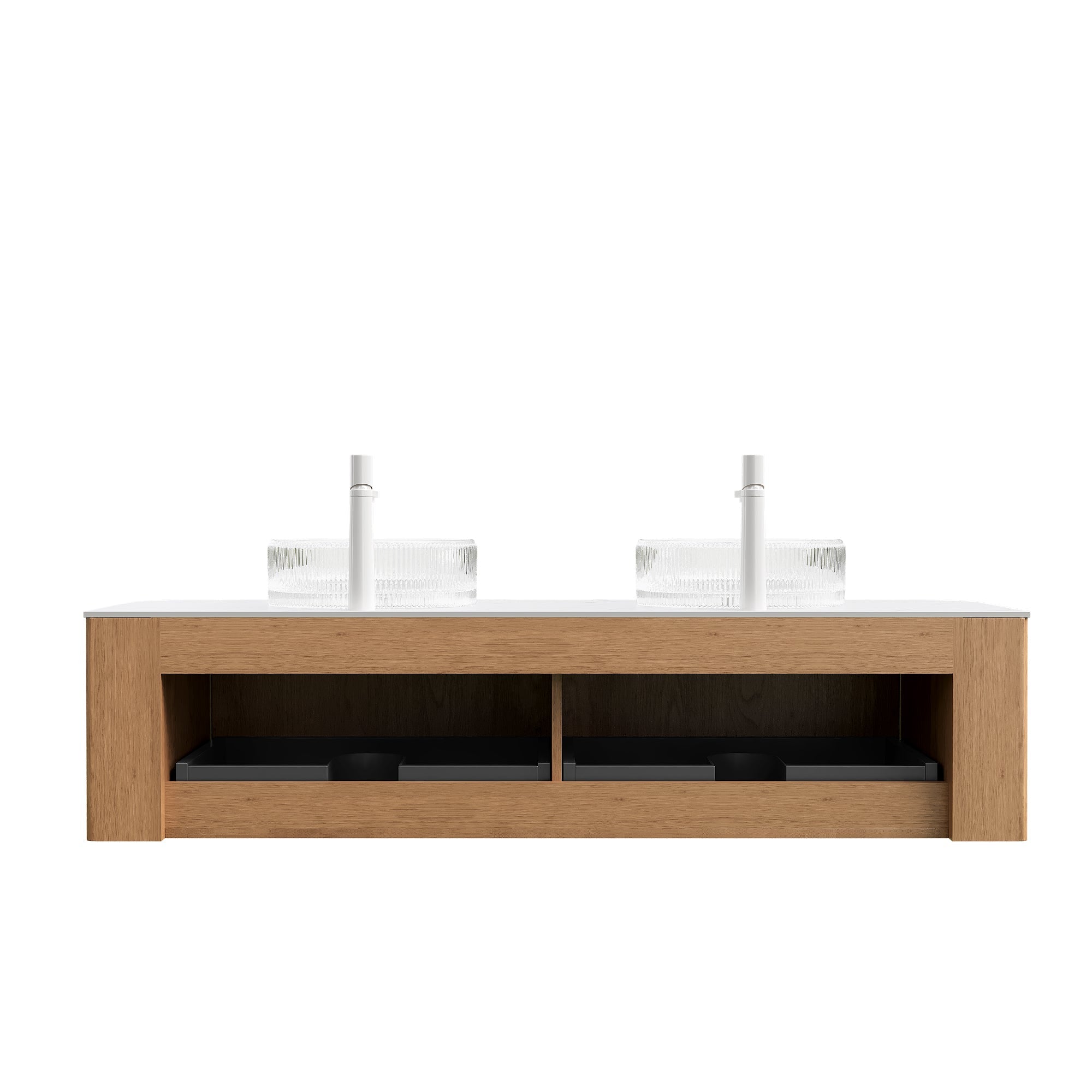 DINA 60" Bathroom Vanity with Floating Curved Edges and Glass Basins by HouseOfZazla