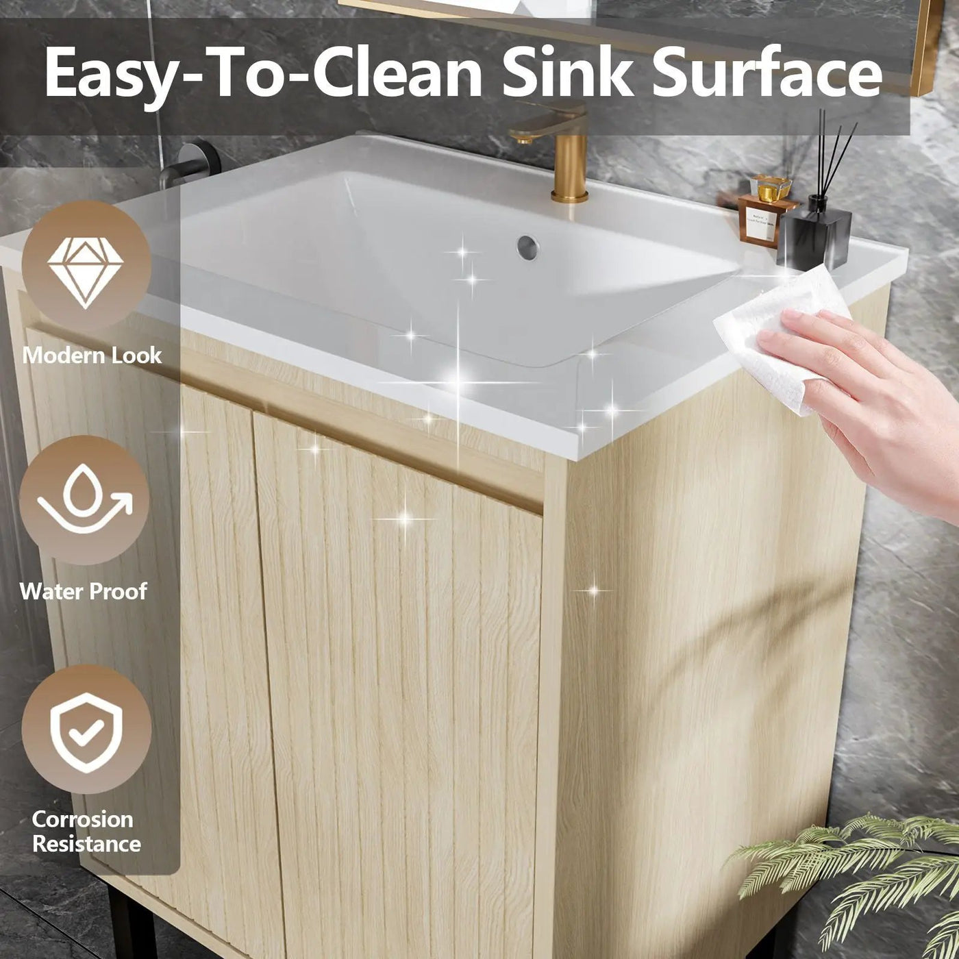Bathroom Vanity With Ceramic Sink, Floor-Standing Design, Soft-Closing Drawers by HouseOfZazla
