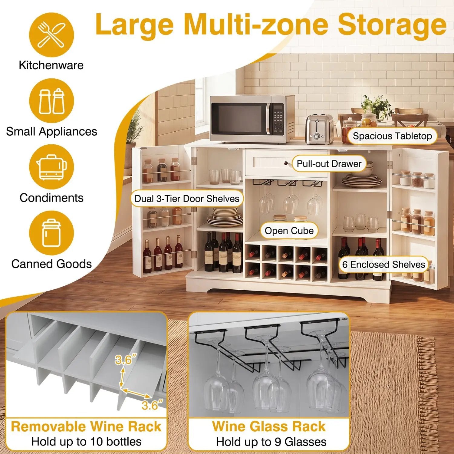 47.2 Inch Sideboard Cabinet with Wine Rack and Storage by DirectDeals