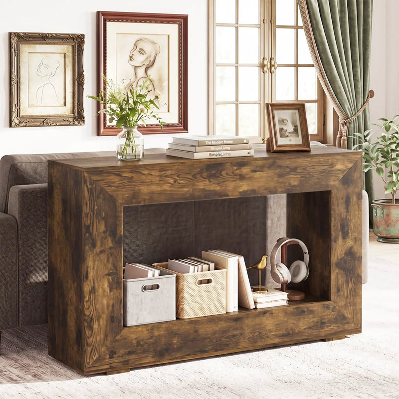 47" Farmhouse Console Table with 2-Tier Storage Shelf by DirectDeals