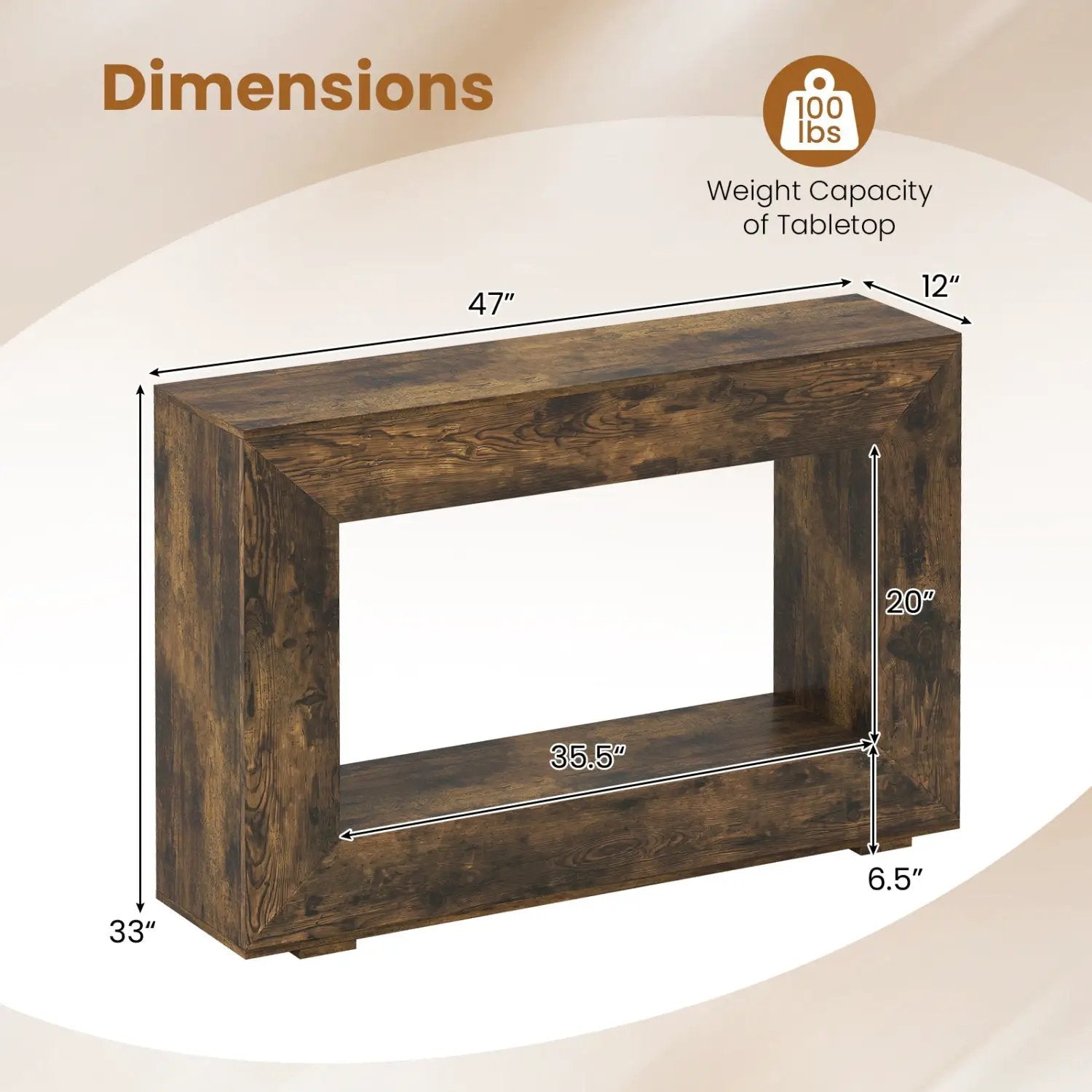 47" Farmhouse Console Table with 2-Tier Storage Shelf by DirectDeals