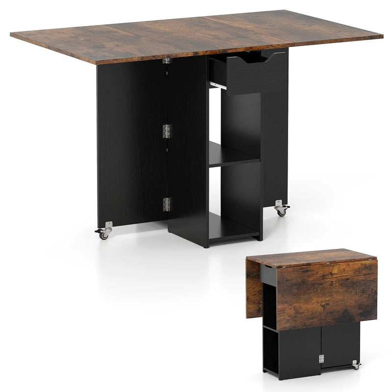 47.5 Inch Farmhouse Extendable Wooden Dinner Table with Lockable Wheels by DirectDeals