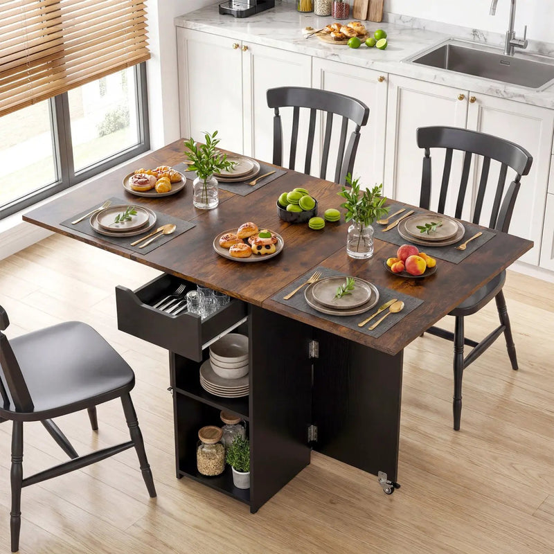 47.5 Inch Farmhouse Extendable Wooden Dinner Table with Lockable Wheels by DirectDeals