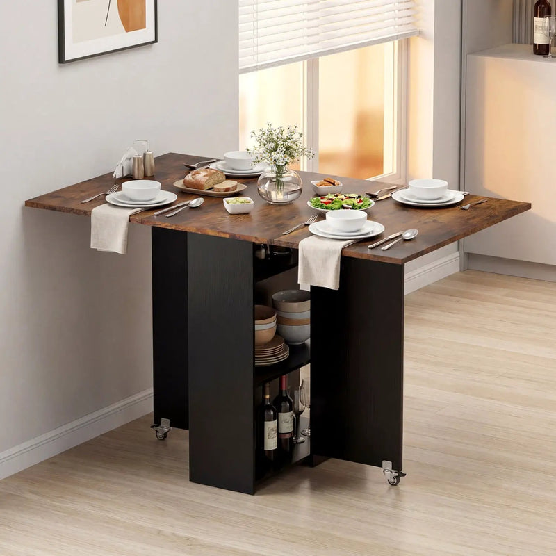 47.5 Inch Farmhouse Extendable Wooden Dinner Table with Lockable Wheels by DirectDeals