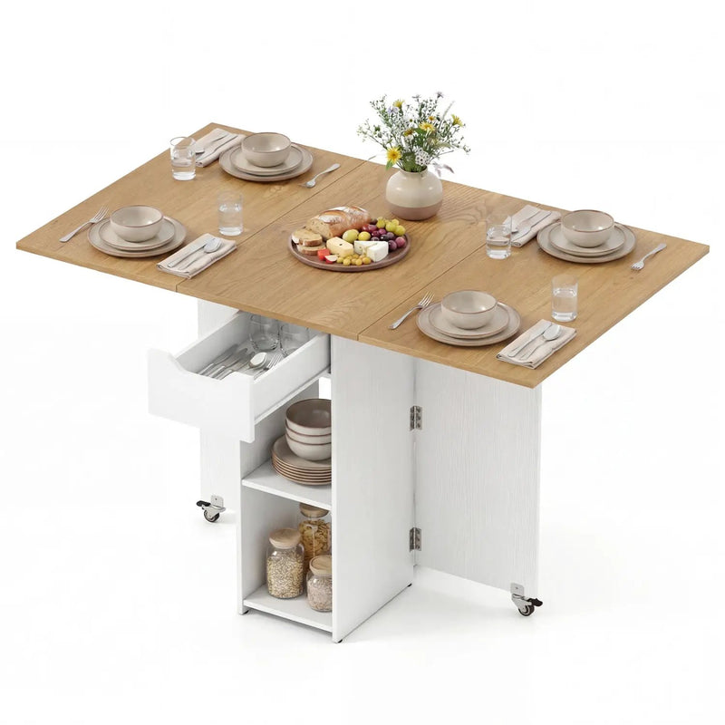 47.5 Inch Farmhouse Extendable Wooden Dinner Table with Lockable Wheels by DirectDeals