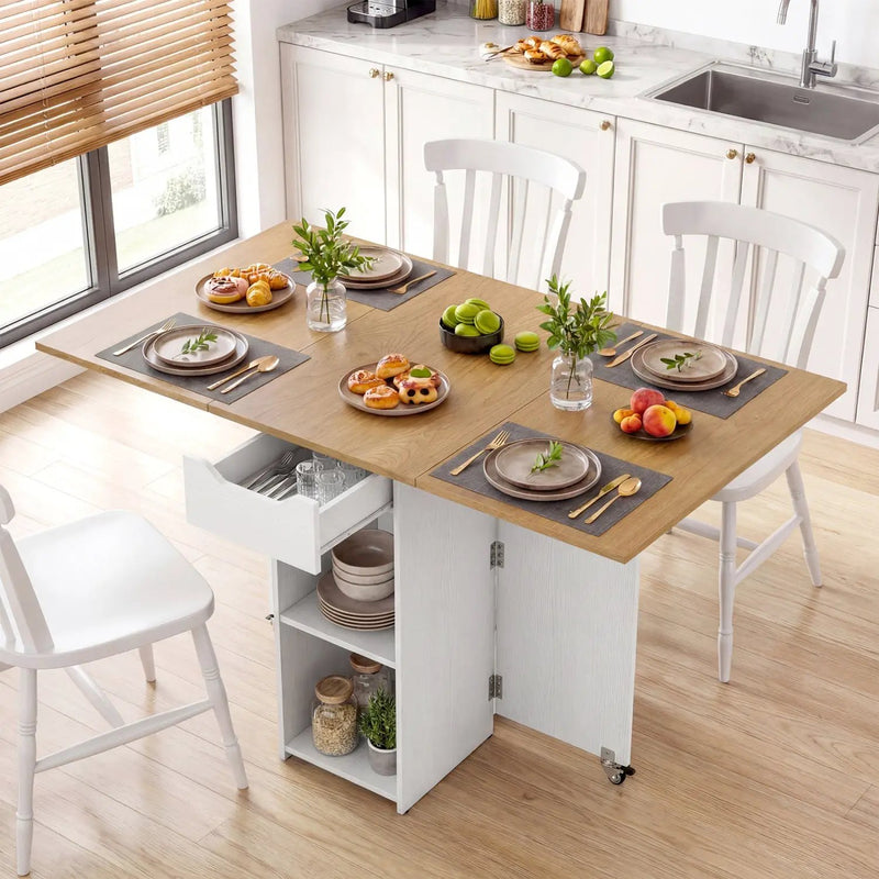 47.5 Inch Farmhouse Extendable Wooden Dinner Table with Lockable Wheels by DirectDeals