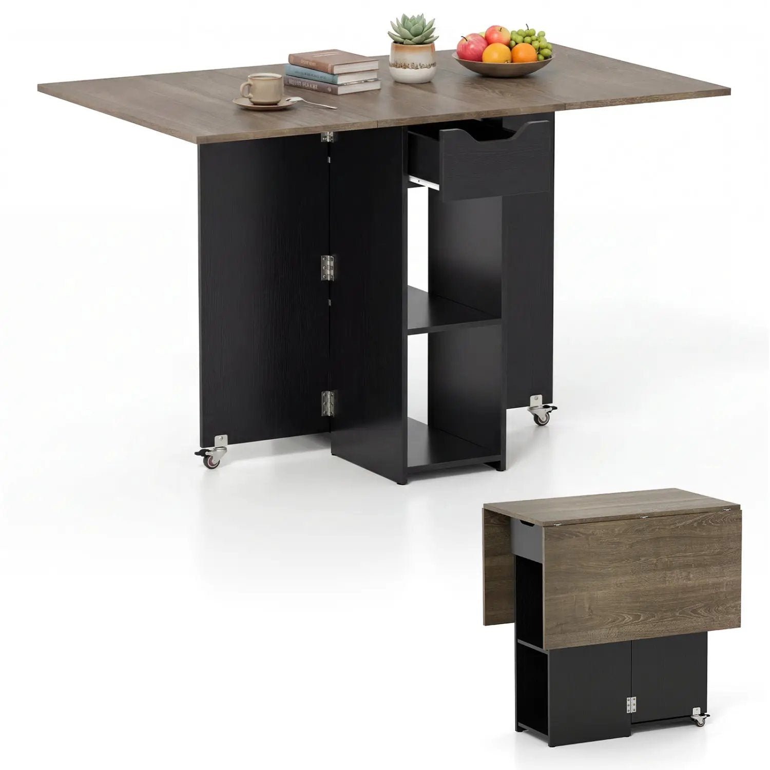 47.5 Inch Farmhouse Extendable Wooden Dinner Table with Lockable Wheels by DirectDeals