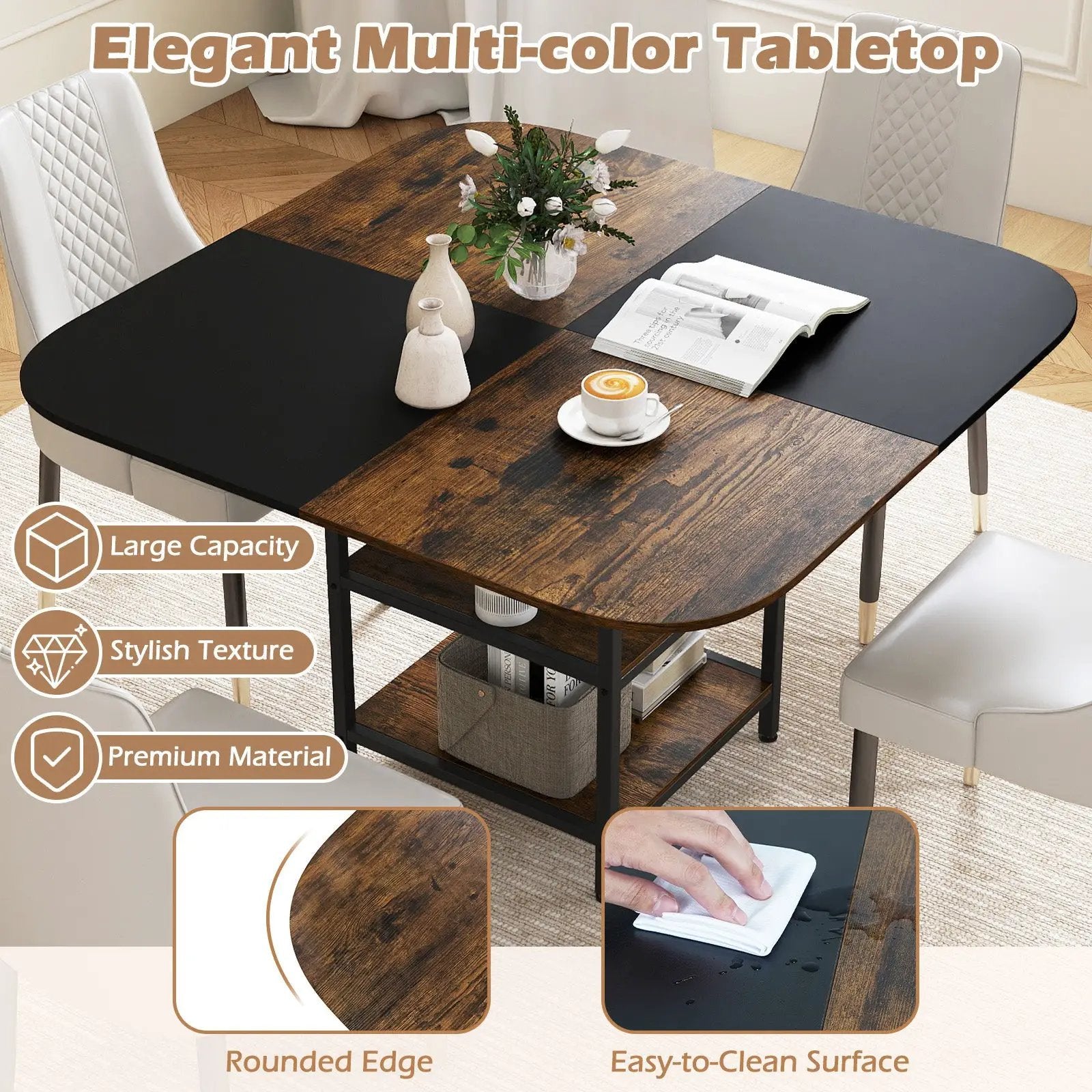 47.5 inch Modern Dining Table Square Kitchen Table with Mix-colored Tabletop by DirectDeals