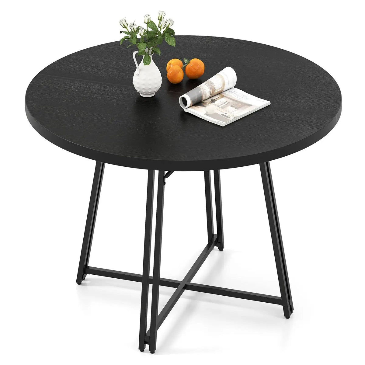 47 Inch Dining Table for 4-6 People Round Kitchen Table with Cross Base by DirectDeals