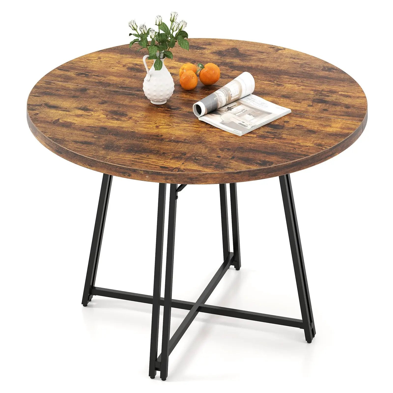 47 Inch Dining Table for 4-6 People Round Kitchen Table with Cross Base by DirectDeals