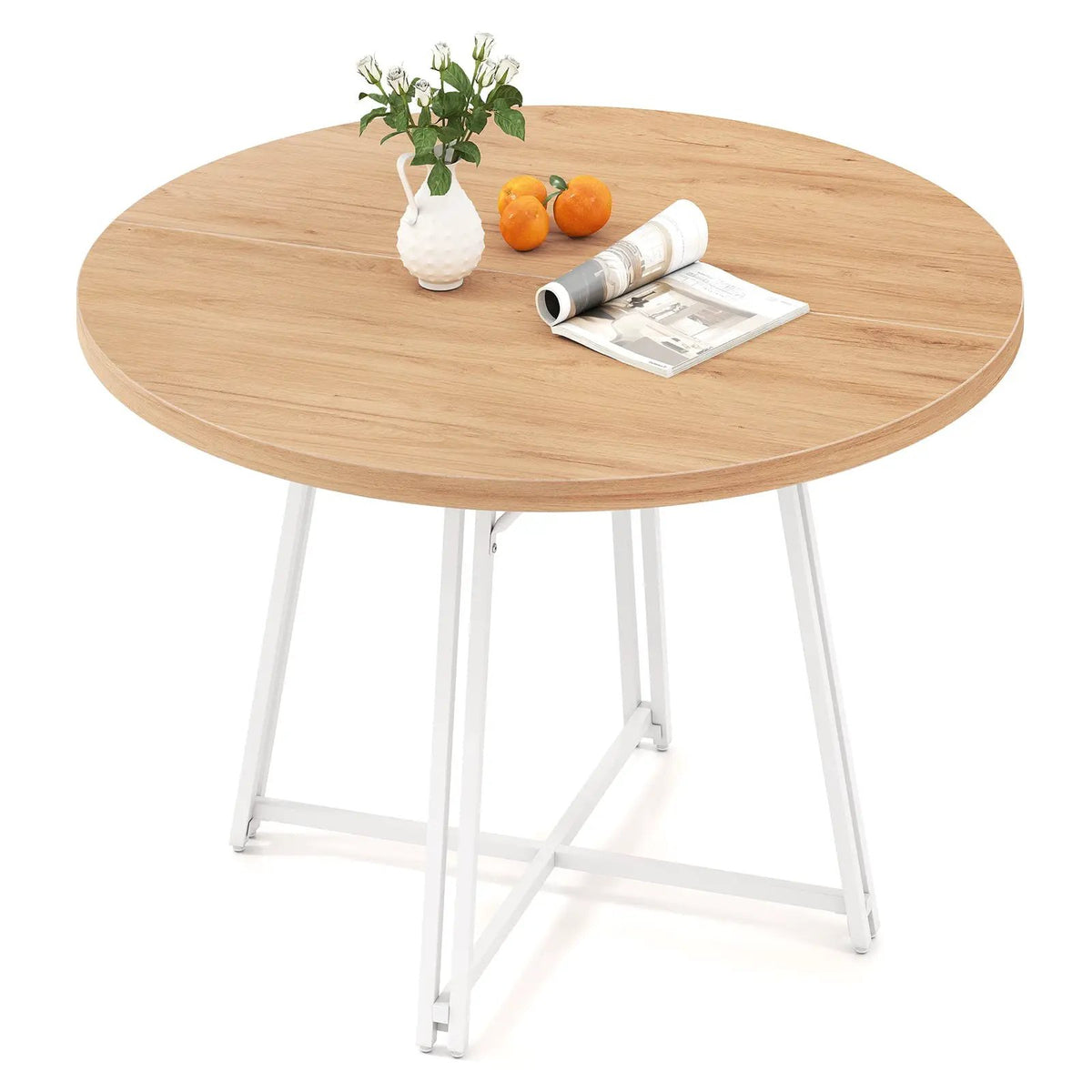 47 Inch Dining Table for 4-6 People Round Kitchen Table with Cross Base by DirectDeals