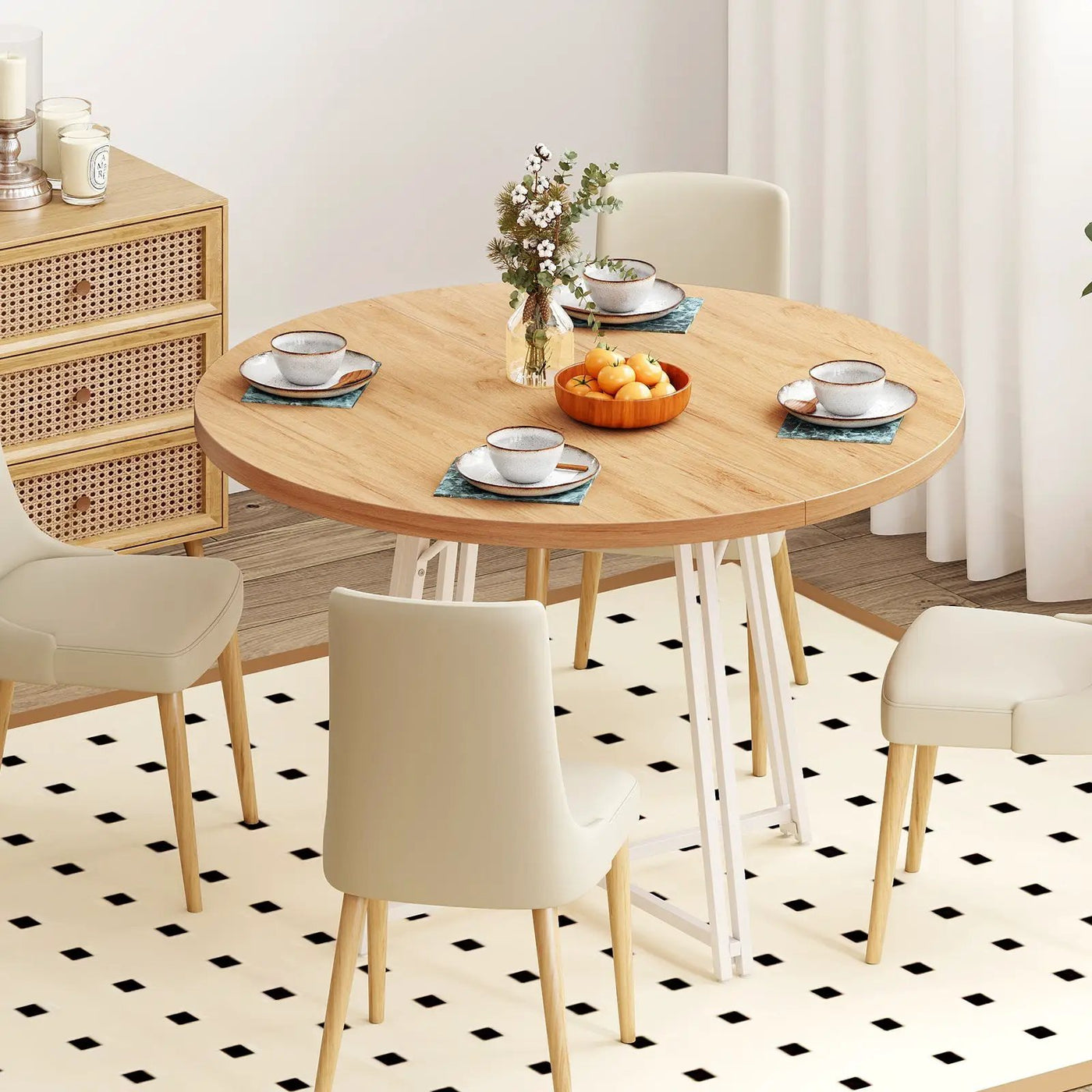 47 Inch Dining Table for 4-6 People Round Kitchen Table with Cross Base by DirectDeals