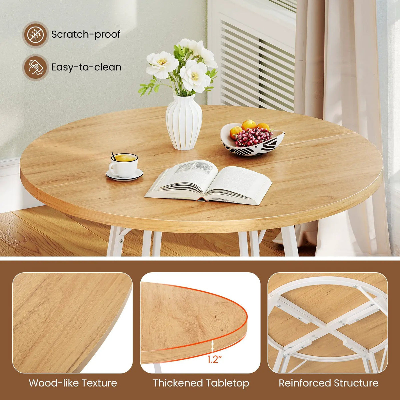47 Inch Dining Table for 4-6 People Round Kitchen Table with Cross Base by DirectDeals