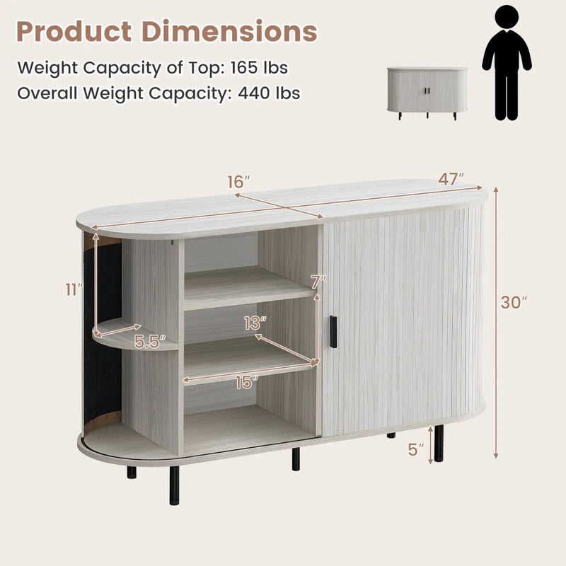 47 Inch Fluted Sideboard Buffet Cabinet with Tambour Sliding Doors and Metal Legs by DirectDeals