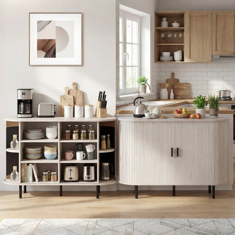 47 Inch Fluted Sideboard Buffet Cabinet with Tambour Sliding Doors and Metal Legs by DirectDeals