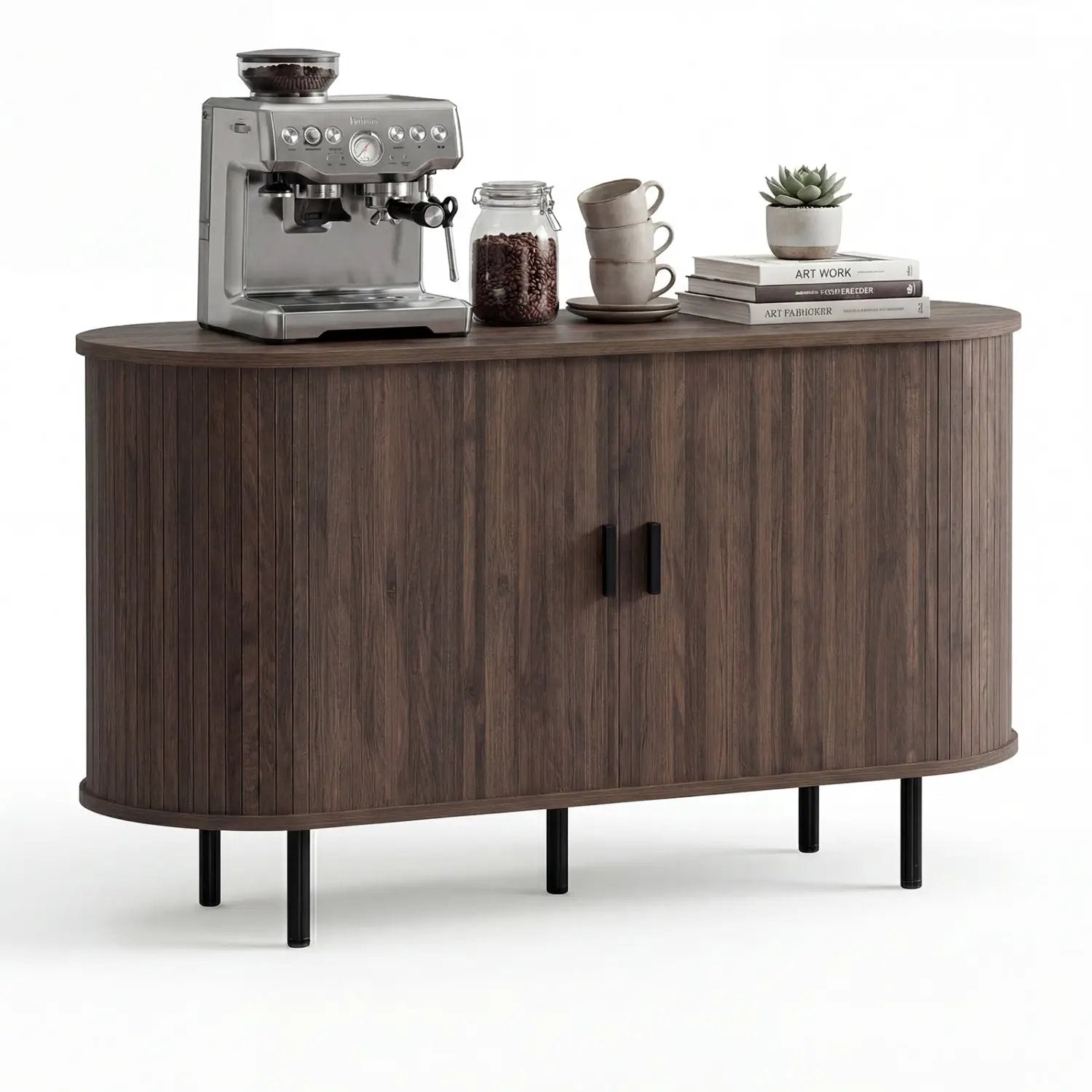 47 Inch Fluted Sideboard Buffet Cabinet with Tambour Sliding Doors and Metal Legs by DirectDeals