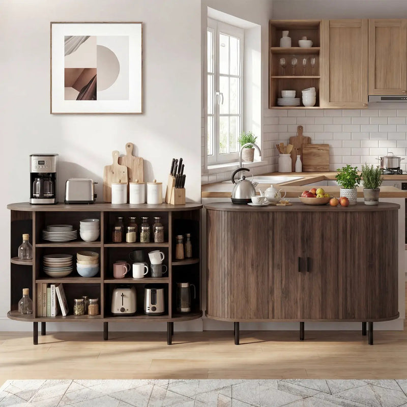 47 Inch Fluted Sideboard Buffet Cabinet with Tambour Sliding Doors and Metal Legs by DirectDeals