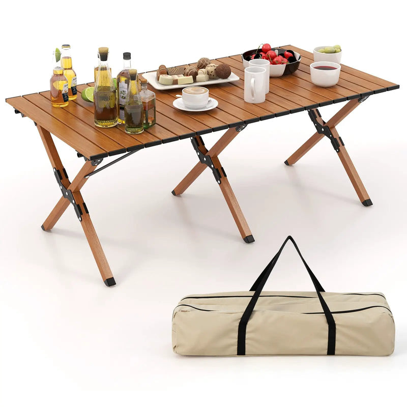 Folding Lightweight Aluminum Camping Table with Wood Grain-L by DirectDeals