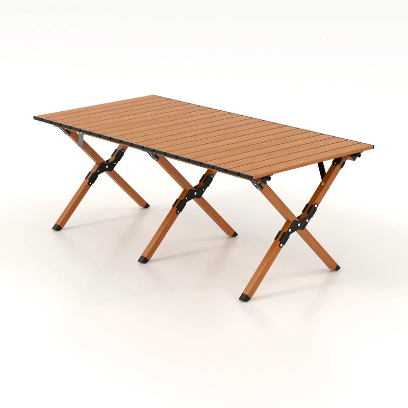 Folding Lightweight Aluminum Camping Table with Wood Grain-L by DirectDeals