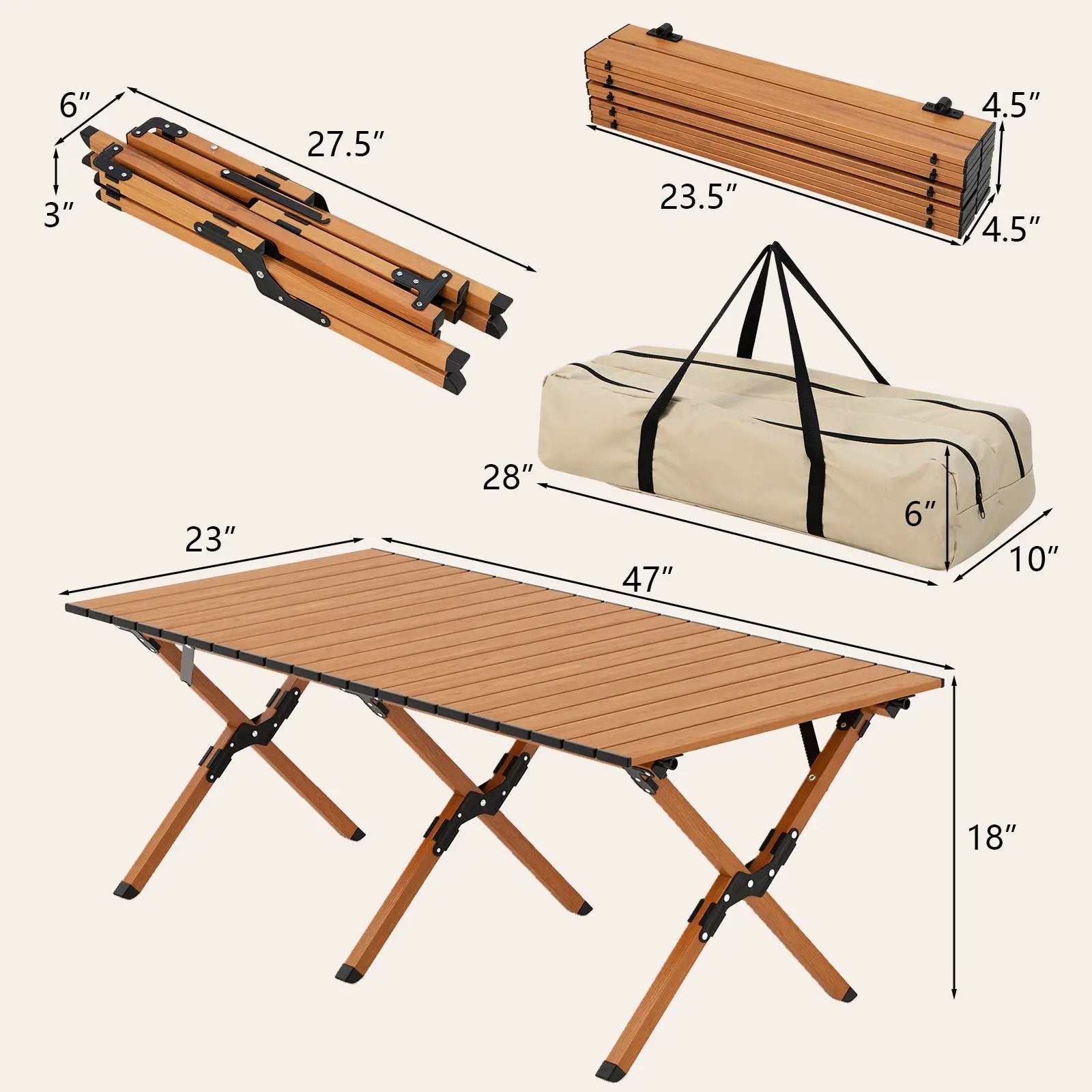 Folding Lightweight Aluminum Camping Table with Wood Grain-L by DirectDeals