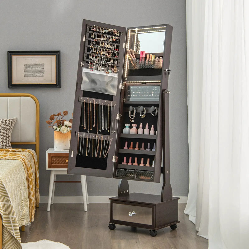 47 Inch Lockable Jewelry Cabinet Armoire with 3-Color LED Lights by DirectDeals