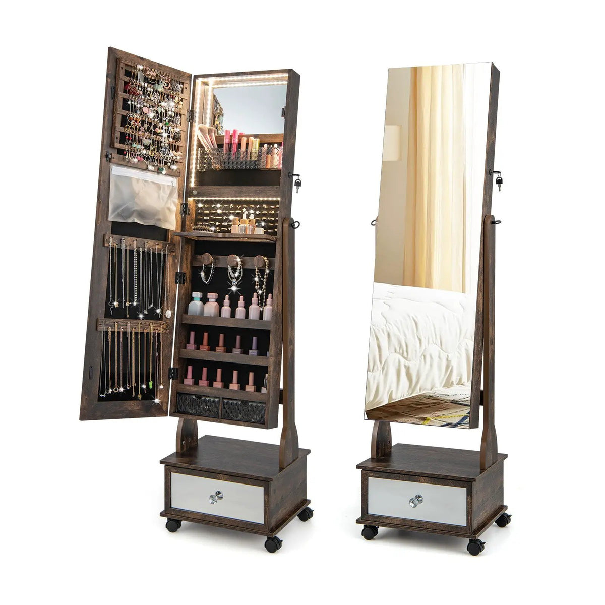 47 Inch Lockable Jewelry Cabinet Armoire with 3-Color LED Lights, photo 9 of 10