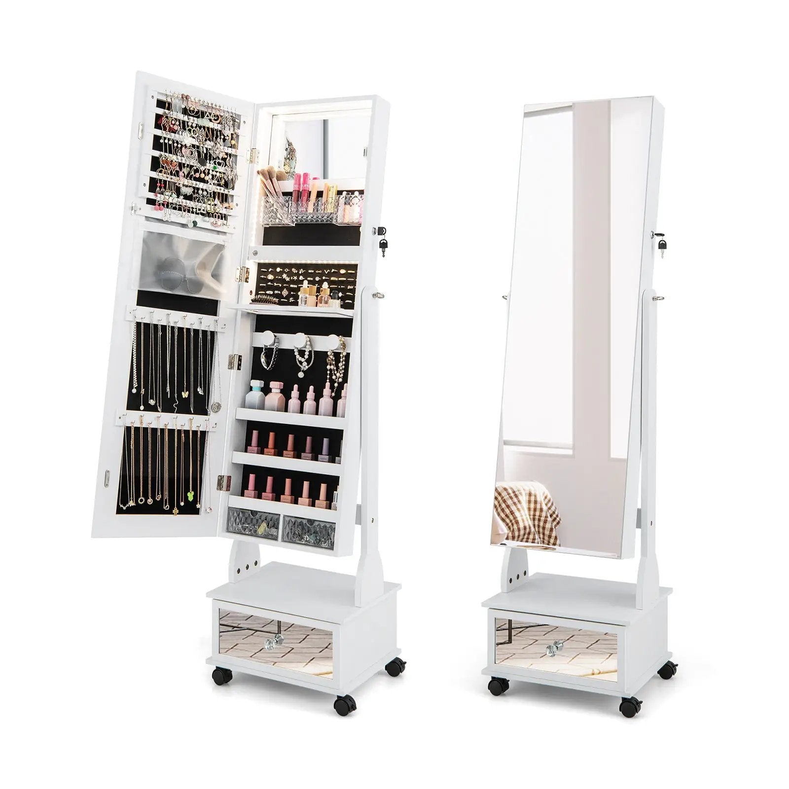47 Inch Lockable Jewelry Cabinet Armoire with 3-Color LED Lights by DirectDeals