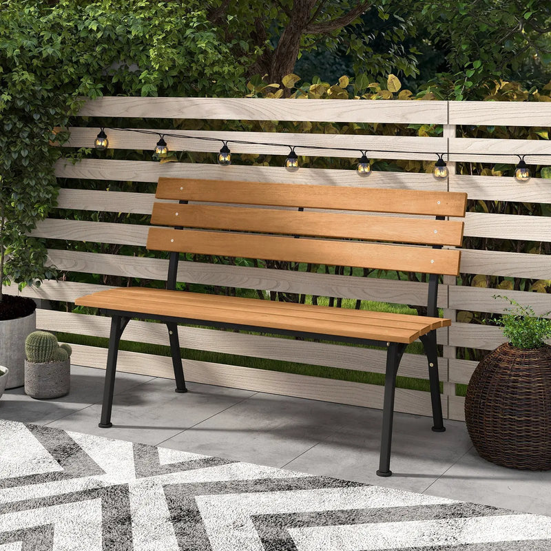 47 Inch Outdoor Acacia Wood Bench with Metal Frame and Slatted Seat by DirectDeals