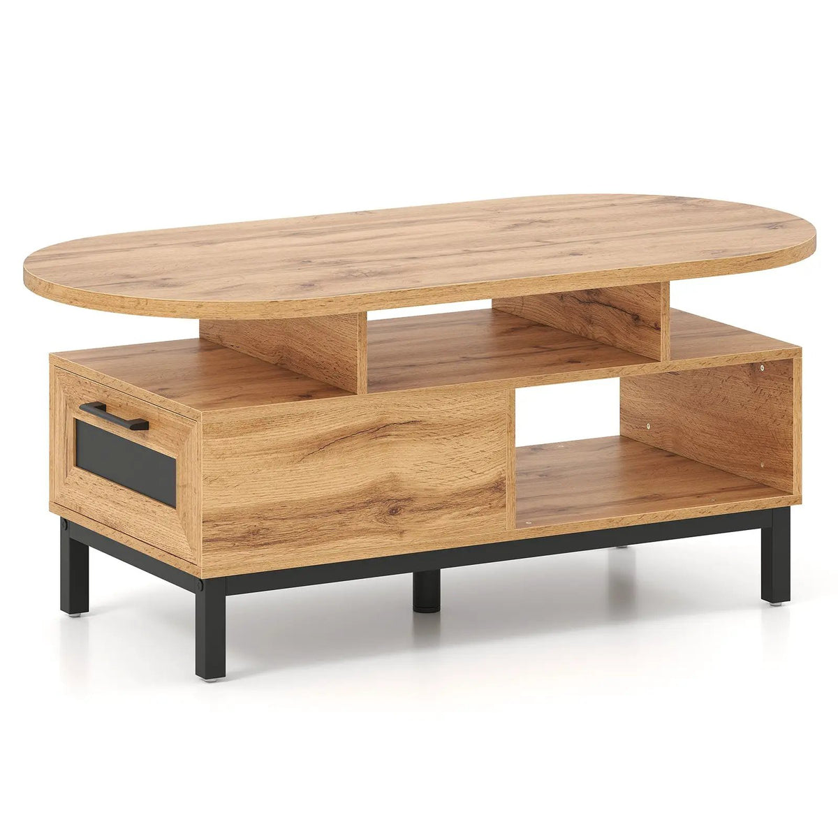 47 Inch Oval Coffee Table with Storage and Open Compartments for Living Room, photo 12 of 16