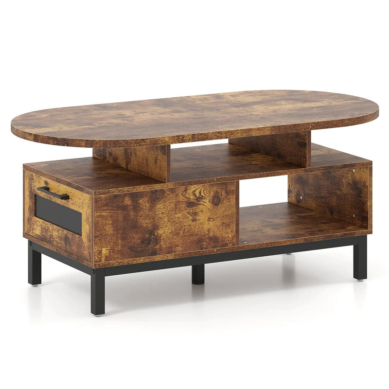 47 Inch Oval Coffee Table with Storage and Open Compartments for Living Room by DirectDeals