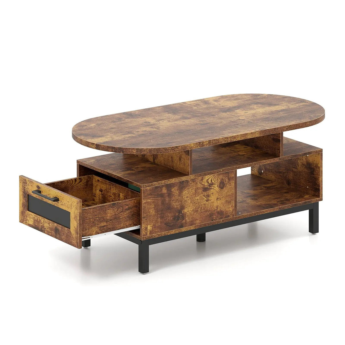 47 Inch Oval Coffee Table with Storage and Open Compartments for Living Room, photo 16 of 16