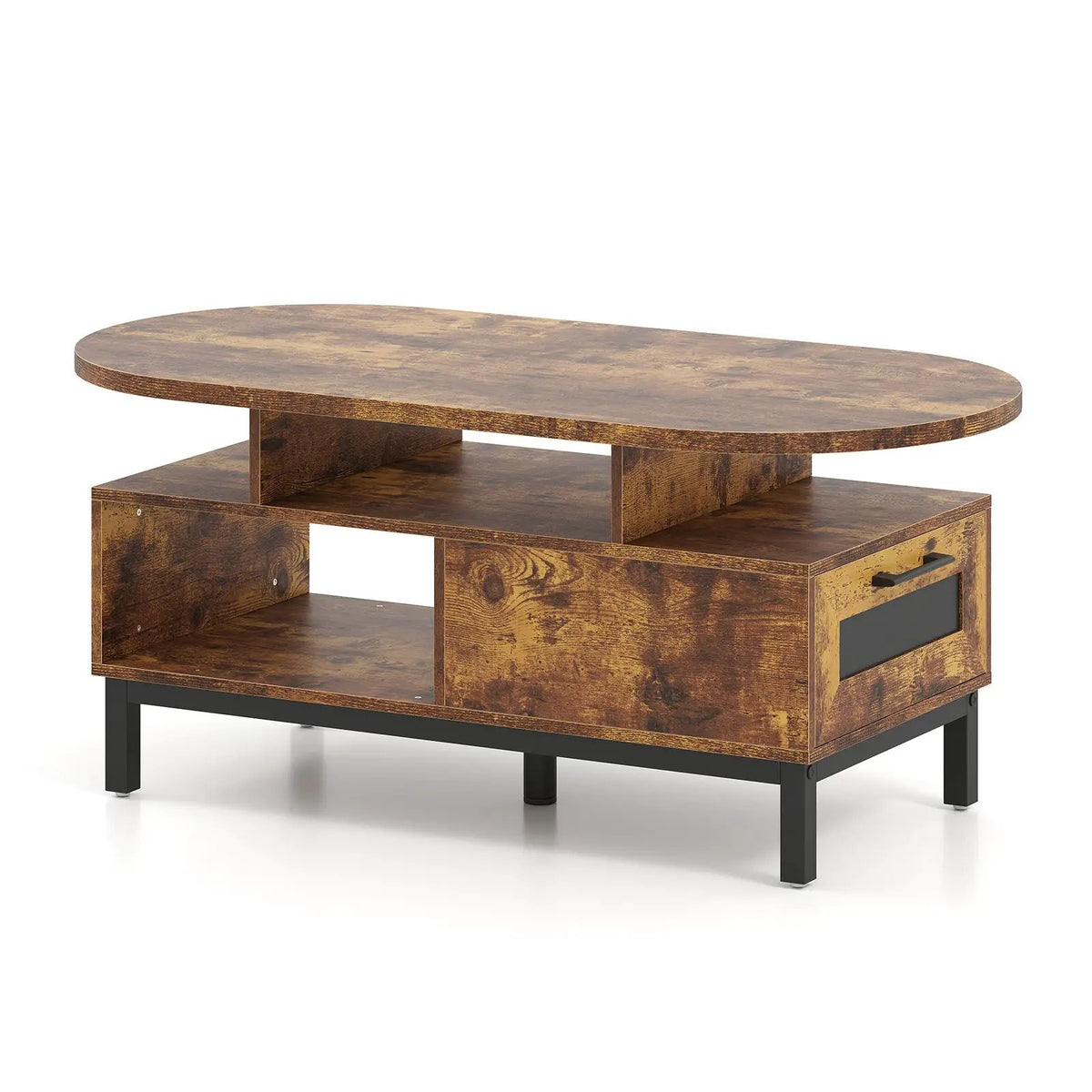 47 Inch Oval Coffee Table with Storage and Open Compartments for Living Room, photo 3 of 16