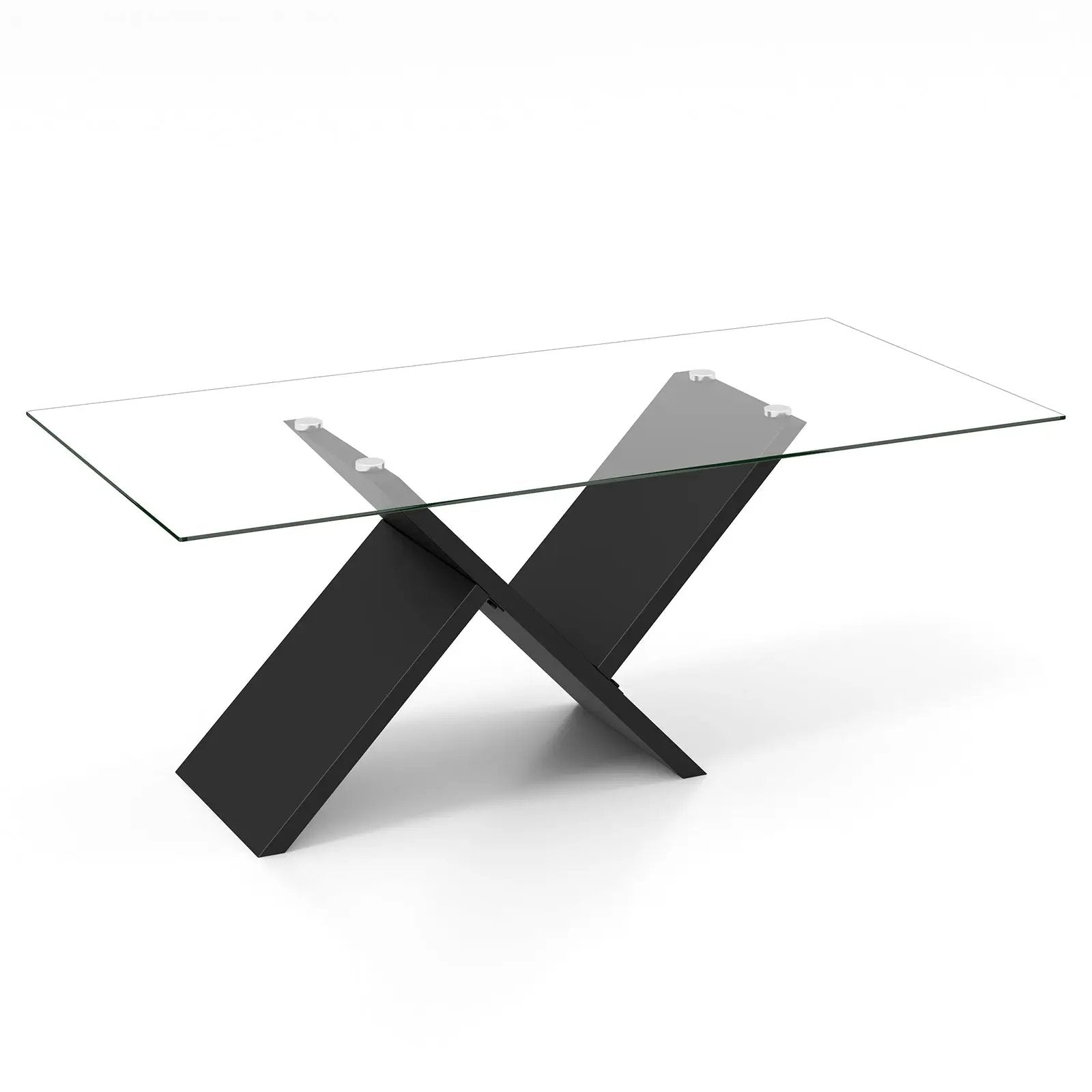 47 Inch Rectangle Glass Coffee Table Modern Center Table with Tempered Glass Tabletop-Black by DirectDeals