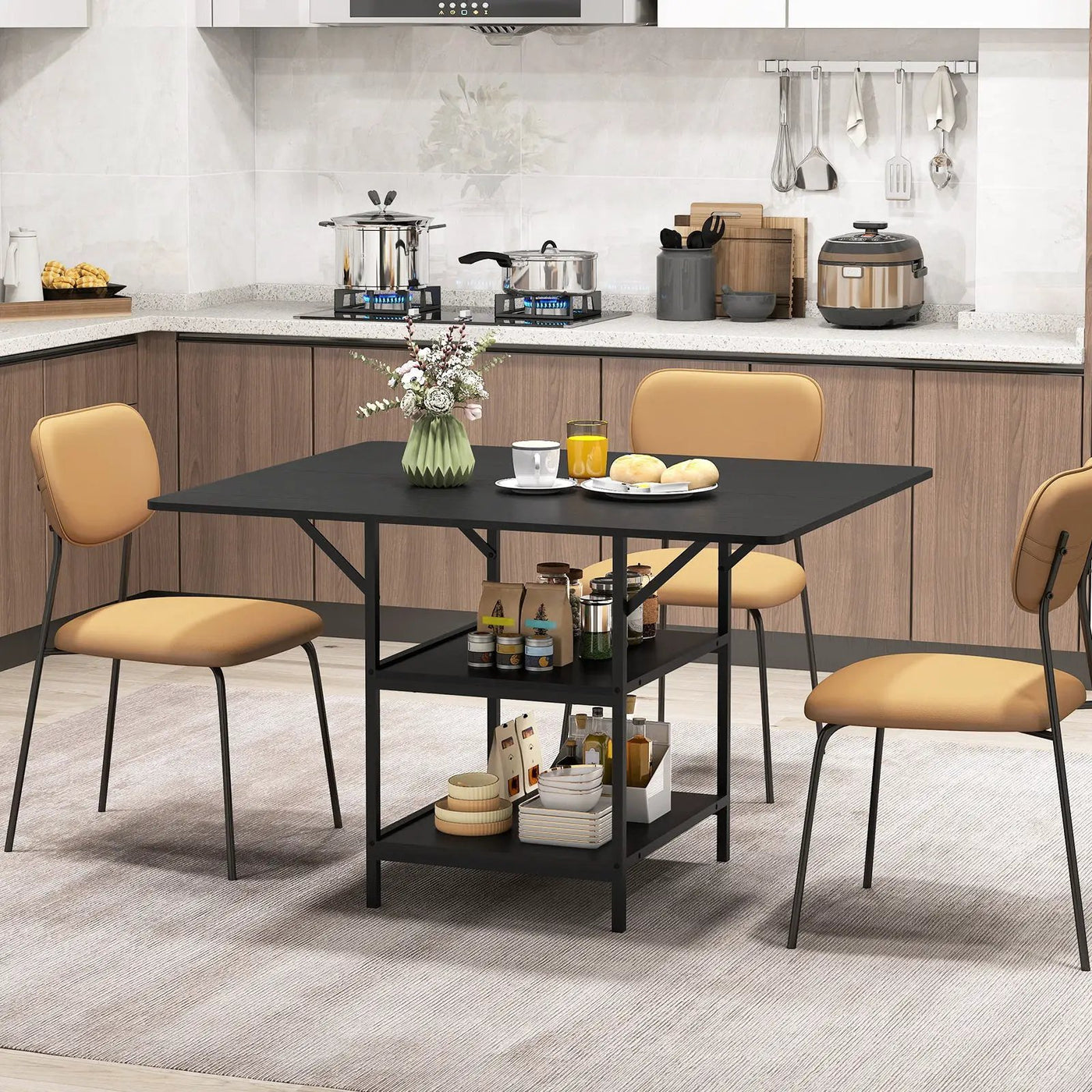 47 Inch Rectangular Dining Table with 2 Open Storage Shelves and Sturdy Metal Legs for 4-6 by DirectDeals