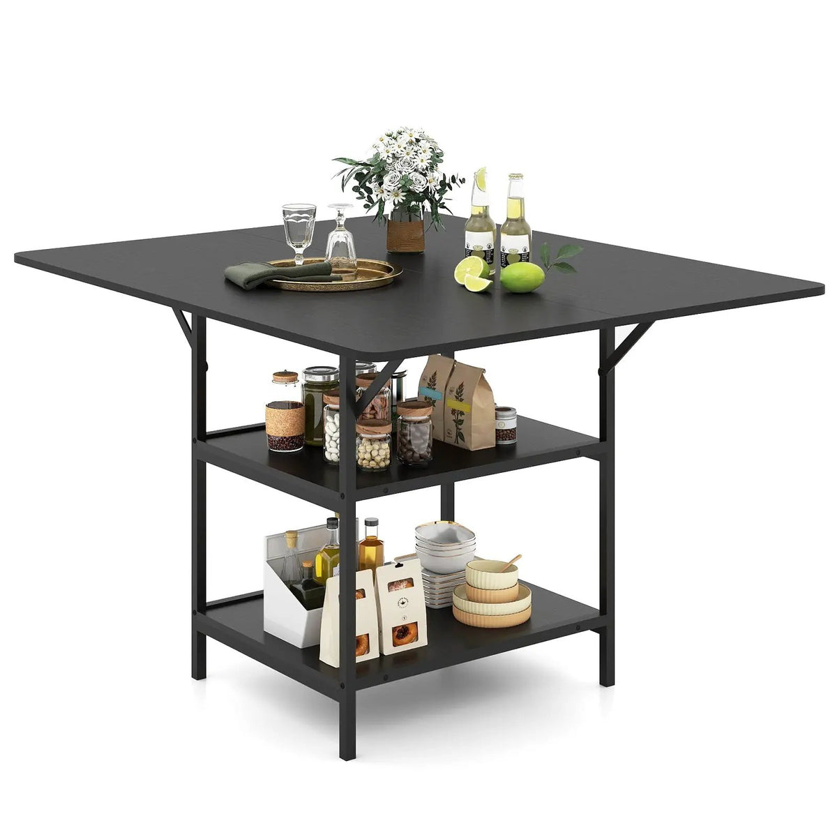 47 Inch Rectangular Dining Table with 2 Open Storage Shelves and Sturdy Metal Legs for 4-6 by DirectDeals