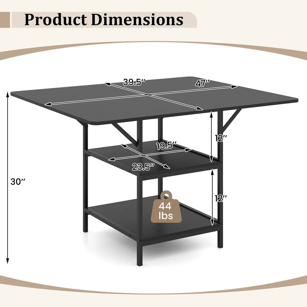 47 Inch Rectangular Dining Table with 2 Open Storage Shelves and Sturdy Metal Legs for 4-6 by DirectDeals